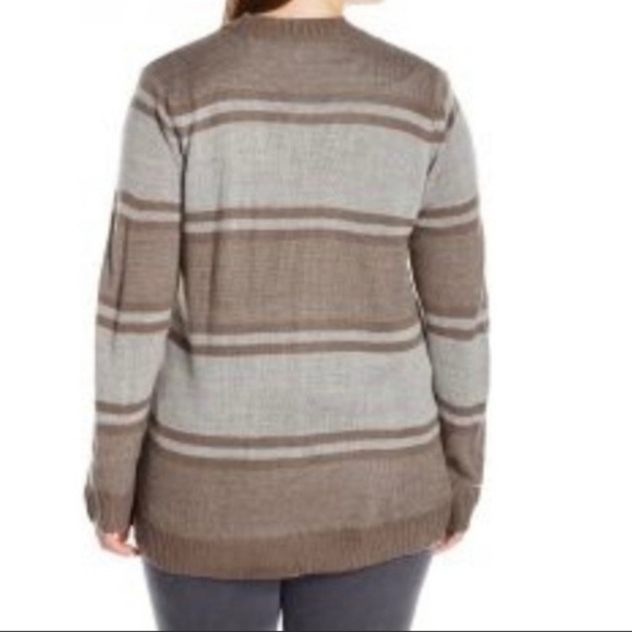 Jason Maxwell NWT Striped Boyfriend Open Cardigan Pockets Brown Stripe Size 1X - Picture 2 of 11